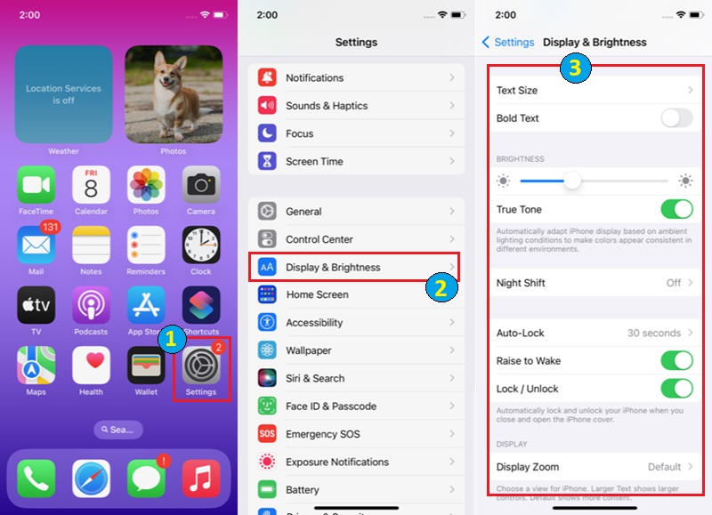 display and brightness settings