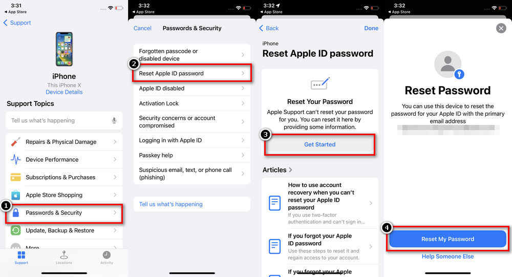reset password with apple support