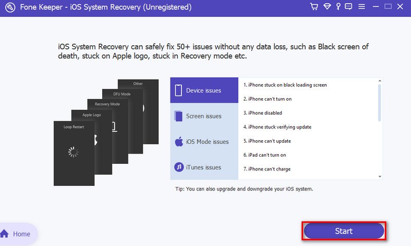 ios system recovery main interface