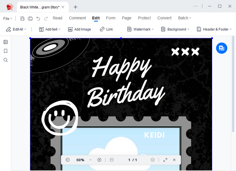 modify birthday template using acepdf