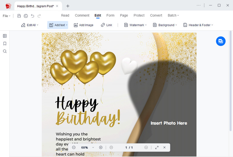personalize birthday template using acepdf