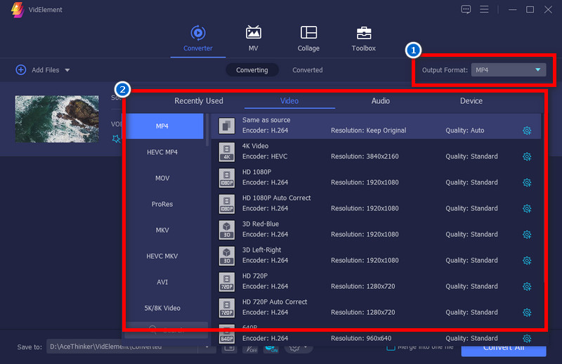 choose desired output format