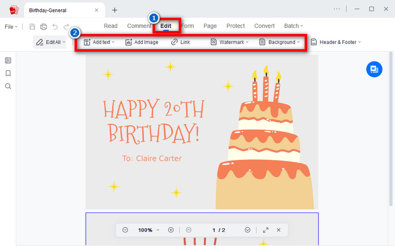 go to edit tab and customize the e-card