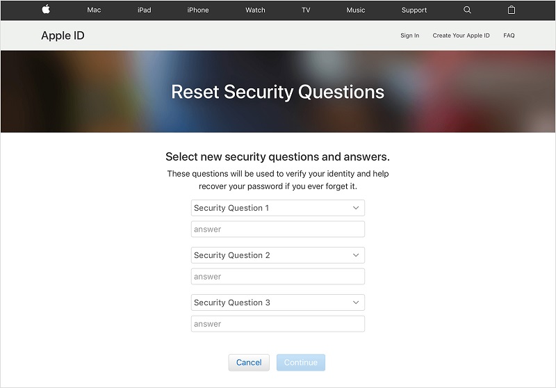 reset security questions