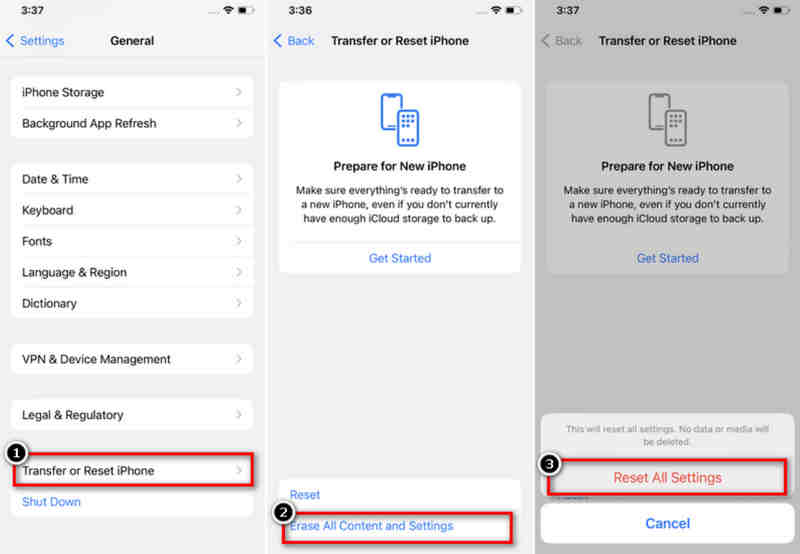 erase all content using settings