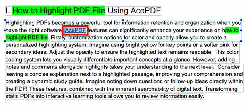 highlight the hyperlink text