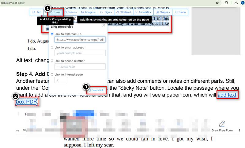remove links using sejda