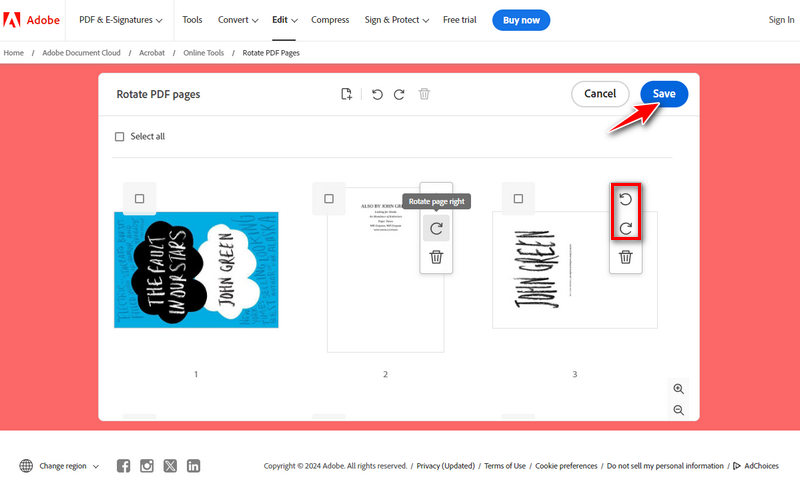 rotate the page with adobe
