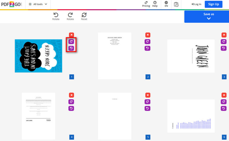 rotate the page with pdf2go
