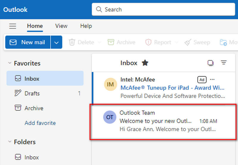 open email on outlook
