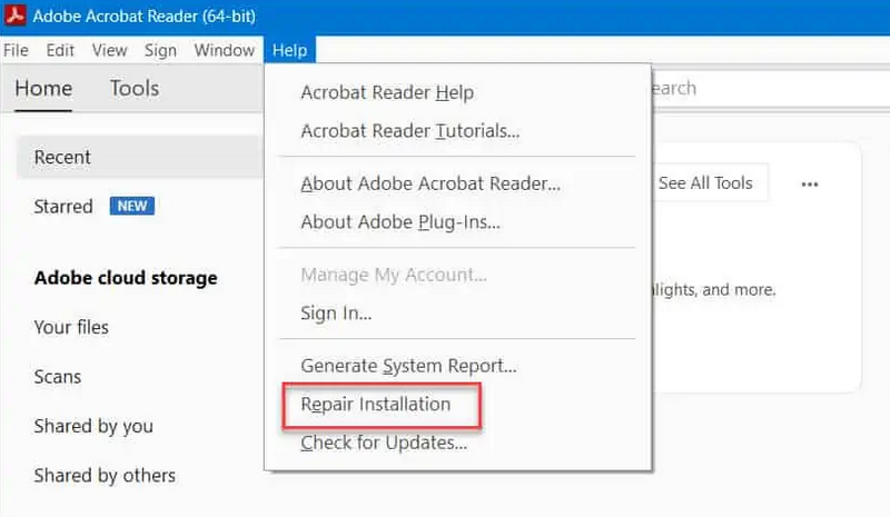 repair installation of adobe