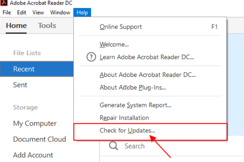 check updates on adobe