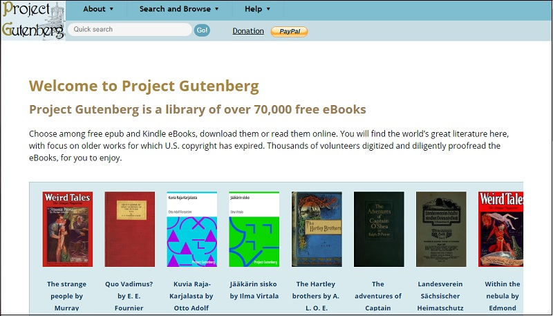 project gutenberg interface