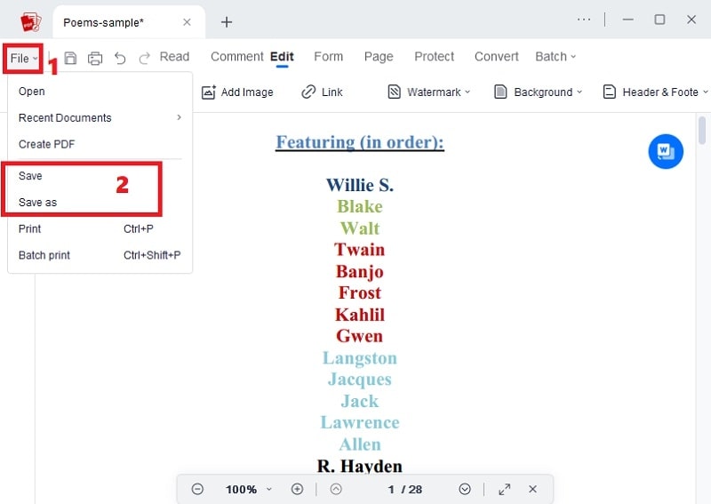 check pdf, click file and save