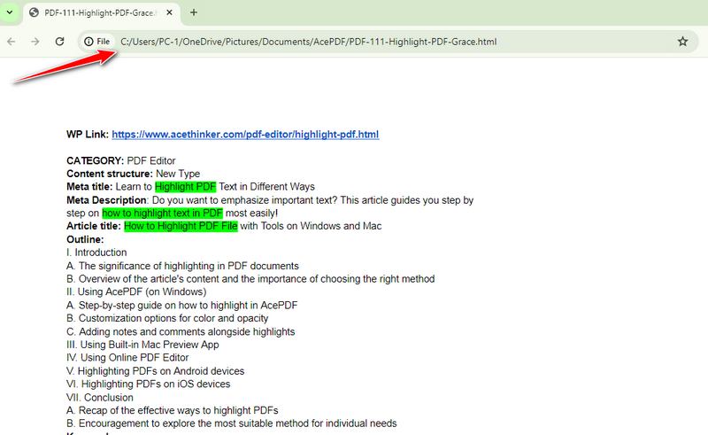 check the file on browser