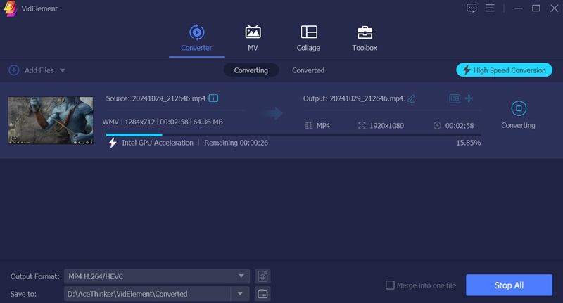 videlement convert progress