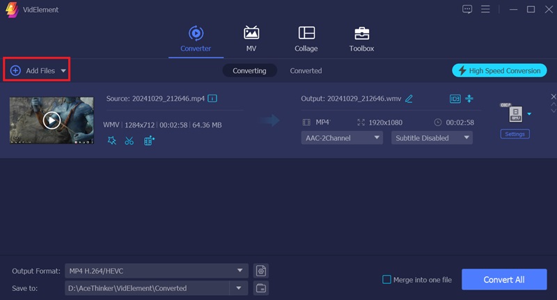 click add file to import video