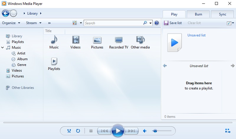 windows media player interface