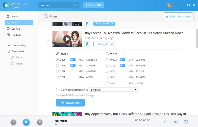 download anime using aqua clip