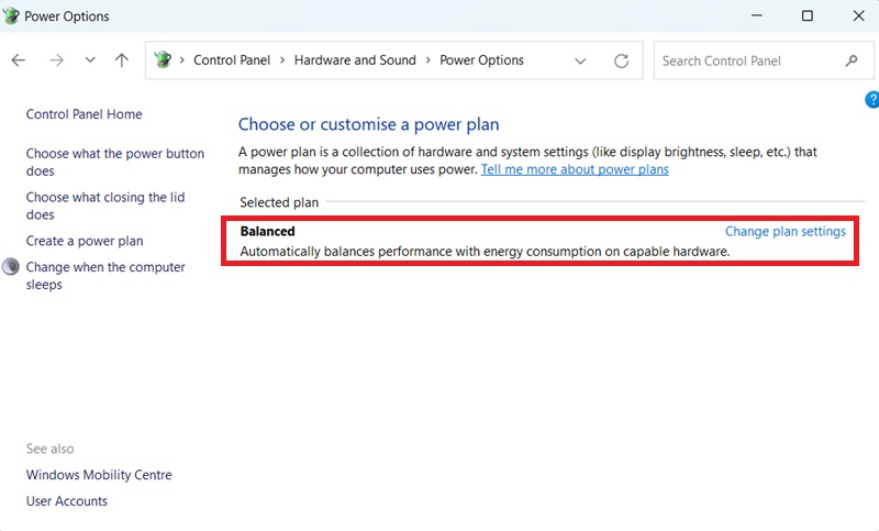 power options balance