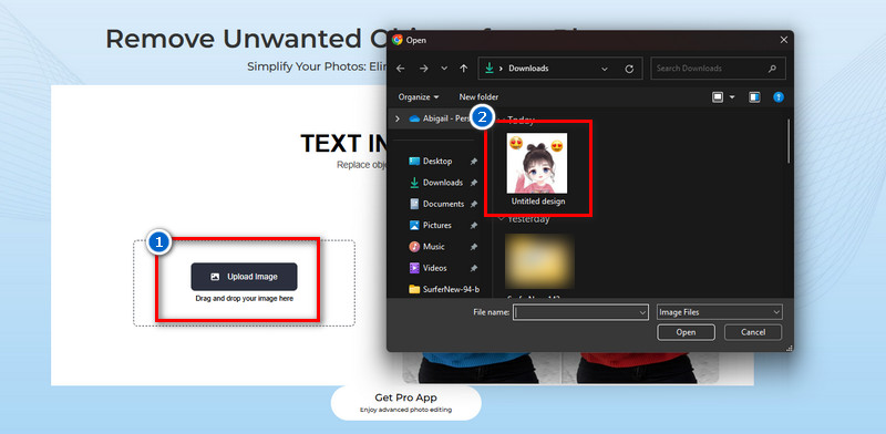 click upload image to import photo
