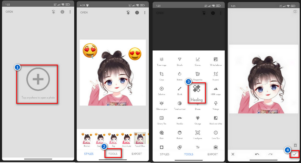 remove emoji from photo with snapseed