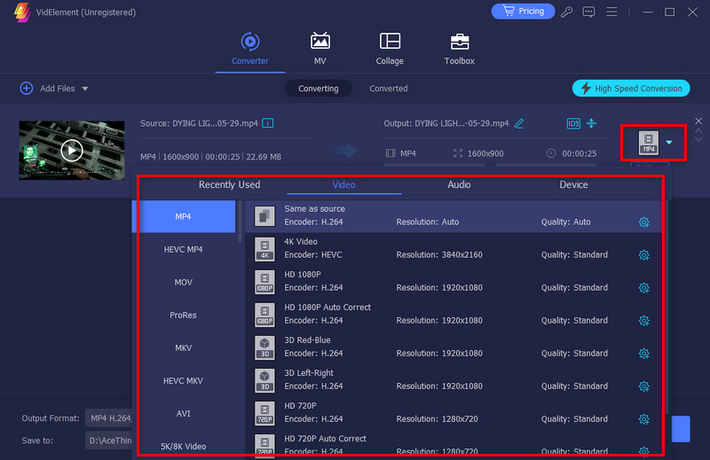 choose output format and click convert all