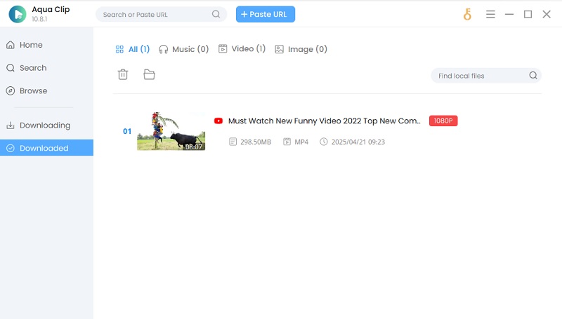 aqua clip open the downloaded youtube video