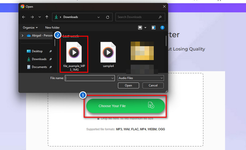 click choose your file to import audio file