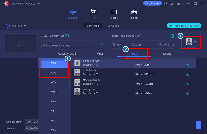 choose output format and click convert