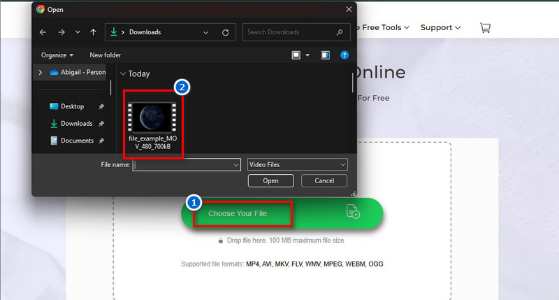 choose and upload the file