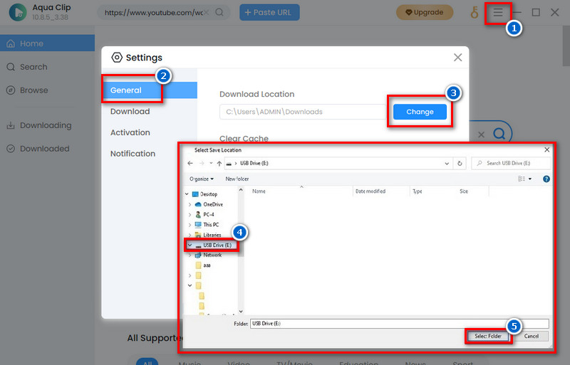 set usb as output location