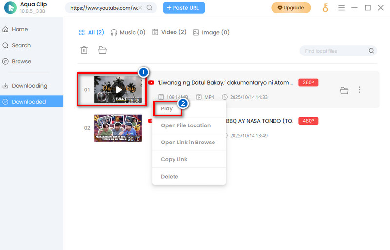 play the downloaded video