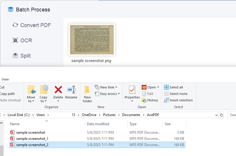 check the converted screenshot to pdf