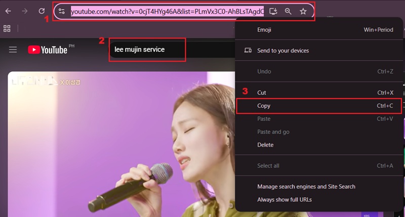 copy youtube url
