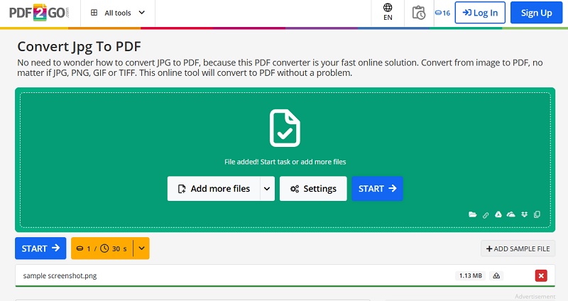 pdf2go convert screenshot to pdf