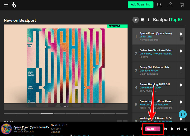 search and add to cart the music