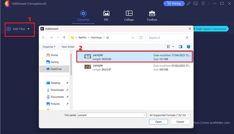 videlement add files