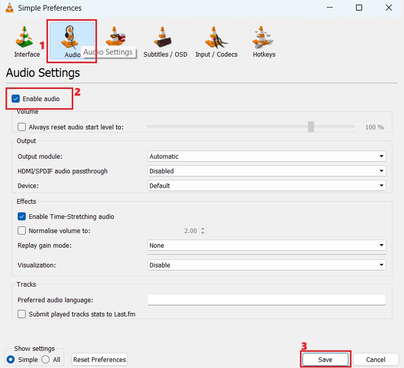enable the vlc audio
