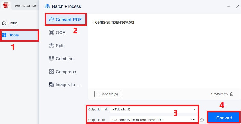 upload the file and convert