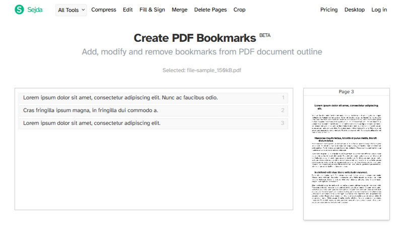 add bookmark to pdf with sejda