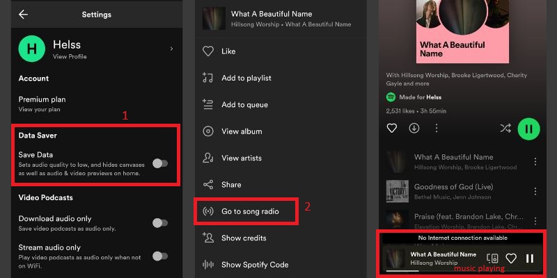 data saving and radio feature of spotify