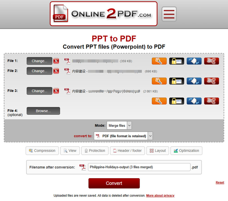 convert multiple ppt to pdf using online2pdf