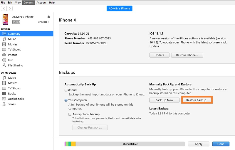 restore contacts from itunes