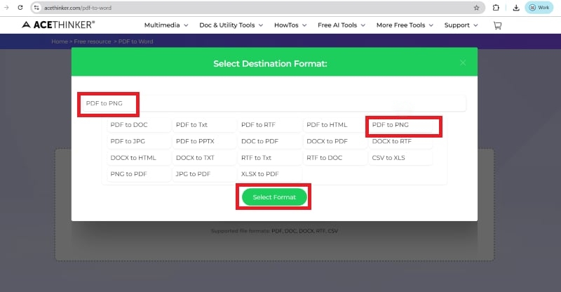 Choose PNG as the Output Format