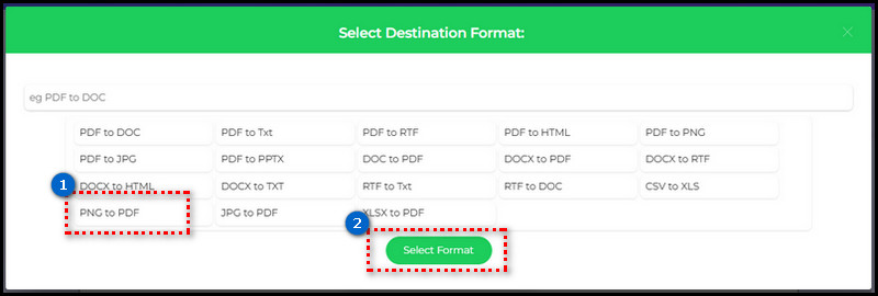 select png to pdf option
