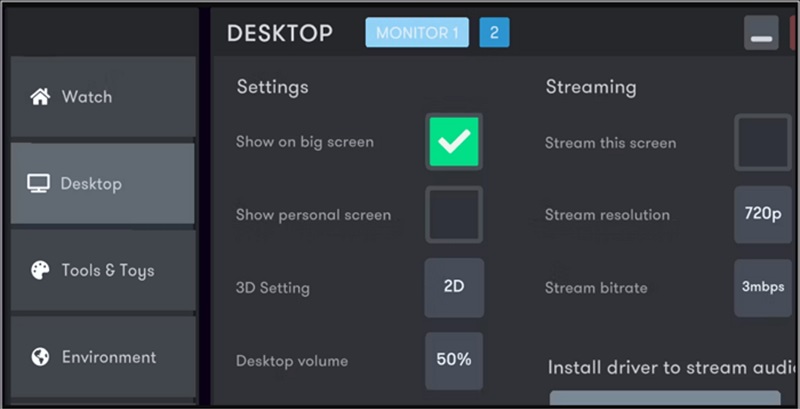 bigscreen vr player interface