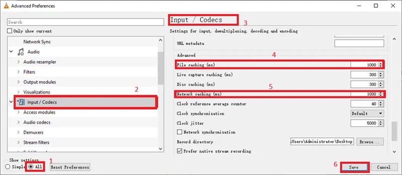 increase file cache values in vlc