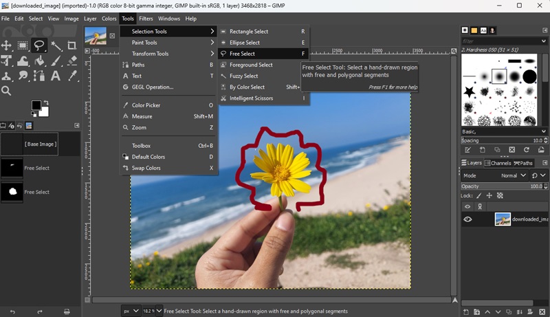remove drawing from picture using gimp