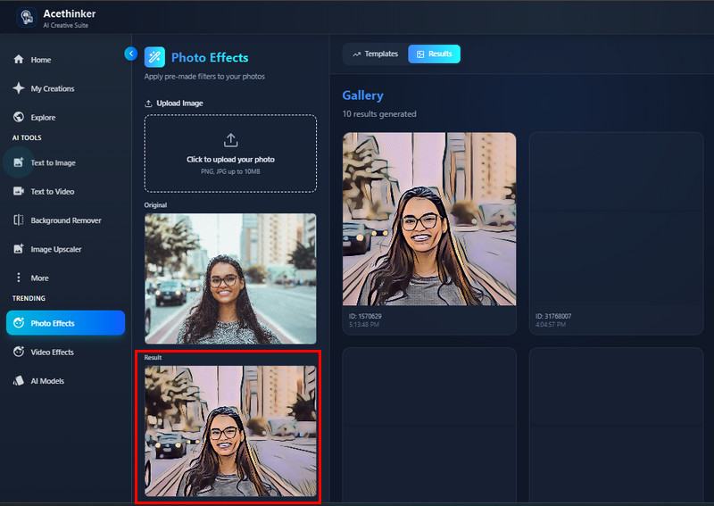 see the results and download the output photo